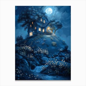 House On The Hill At Night Canvas Print