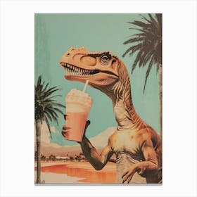 Dinosaur Drinking A Milkshake Retro Collage 2 Canvas Print