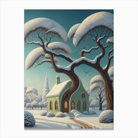 Fantasy Tree House In The Snow Canvas Print