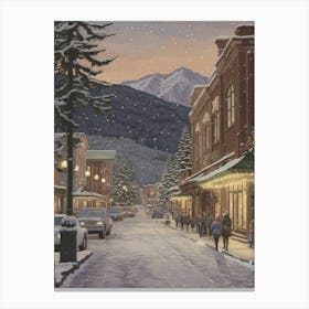 Vintage Winter Illustration Leavenworth Washington 3 Canvas Print