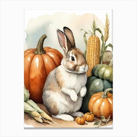 Painting Of A Cute Bunny With A Pumpkins (46) Canvas Print