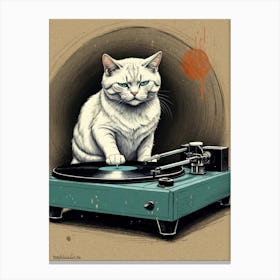 Cat On Turntable Canvas Print