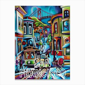 San Francisco Cityscape, Cubism and Surrealism, Typography Canvas Print