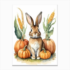 Painting Of A Cute Bunny With A Pumpkins (16) Canvas Print