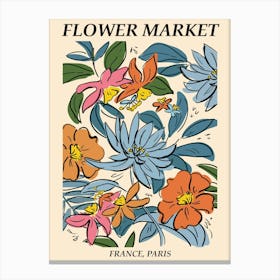 Flower market Paris, Abstract flowers, Floral retro print Canvas Print