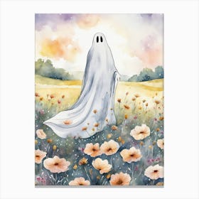 Sheet Ghost In A Field Of Flowers Painting (5) Canvas Print