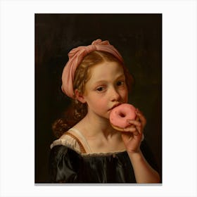 Girl Eating A Donut, altered ancient oil pop painting Canvas Print