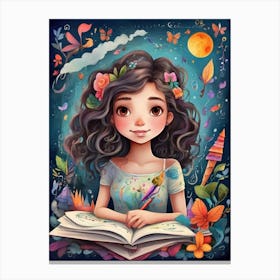 Girl Reading Book Canvas Print