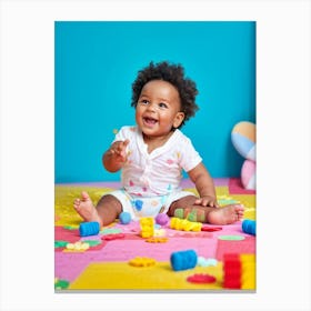 A Joyful Infant Engaging In Playful Interactions Surrounded By A Plethora Of Vivid Scattered Colo (6) Canvas Print