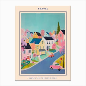 Kitsch Retro Town Illustration 1 Poster Canvas Print