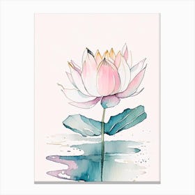 Blooming Lotus Flower In Lake Minimal Watercolour 1 Canvas Print