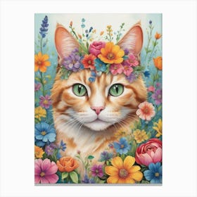 Cat With Flowers 8 Canvas Print