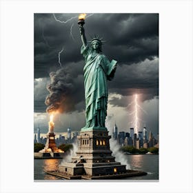 Thunder Over The Statue Of Liberty Canvas Print