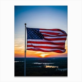 American Flag Rippling In The Wind At Sunrise Red And Blue Stripes Forming A Vivid Pattern Symboliz (2) Canvas Print