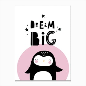 Scandi Dream Big Pink Black Penguin Canvas Print