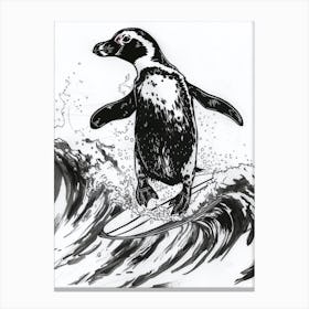 African Penguin Surfing Waves 1 Canvas Print