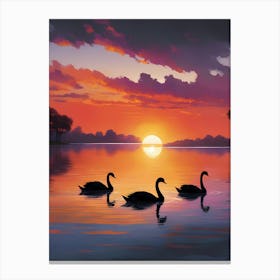 Swans At Sunset Canvas Print