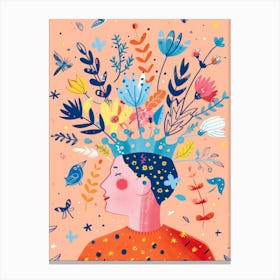 Illustration Of A Woman With Flowers In Her Head Canvas Print