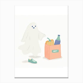 Cute Bedsheet Ghost With Groceries Canvas Print