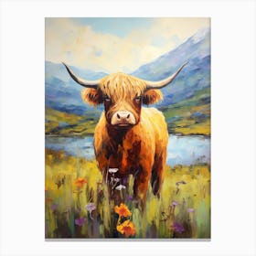 Warm Tones Highland Cow Impressionism Style Painting 1 Canvas Print