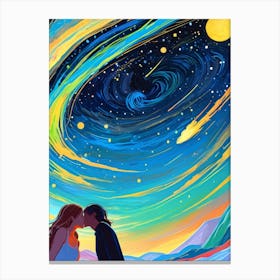 Stargazing Couple Kissing Canvas Print