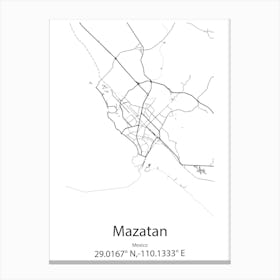 Mazatan,Mexico Minimalist Map Canvas Print