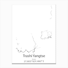 Trashi Yangtse,Bhutan Minimalist Map Canvas Print