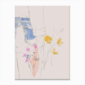 Flowers And Blue Jeans Line Art 3 Canvas Print