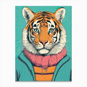 Tiger Illustrations Wearing A Winter Jumper 1 Canvas Print