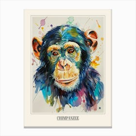 Chimpanzee Colourful Watercolour 3 Poster Canvas Print