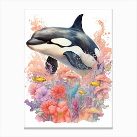 Orca Whale And Flowers 2 Canvas Print