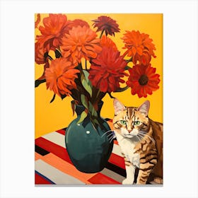 Carnation Flower Vase And A Cat, A Painting In The Style Of Matisse 0 Canvas Print