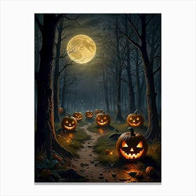 Halloween Pumpkins In The Woods Canvas Print