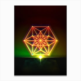 Neon Geometric Glyph in Watermelon Green and Red on Black n.0103 Canvas Print
