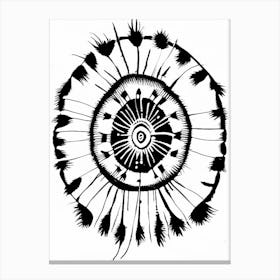 Native American 1 Medicine Wheel Symbol Black And White Painting Canvas Print