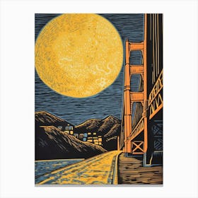 Golden Gate San Francisco Linocut Illustration Style 1 Canvas Print
