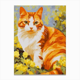 Big Ginger Cat Botanical Oil Painting Canvas Print