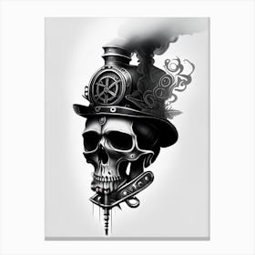 Skull With Tattoo Style Artwork White Stream Punk Canvas Print