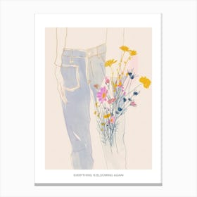 Everything Is Blooming Again Poster Flowers And Blue Jeans Line Art 7 Canvas Print