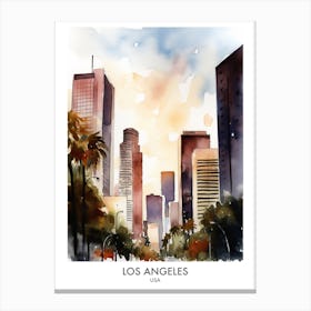 Los Angeles Watercolour Travel Poster Canvas Print