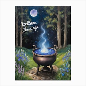 Beltane Blessings Cauldron by Sarah Valentine ~ Full Moon Herbs Crystals Magick Bluebells Canvas Print