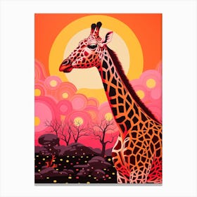 Giraffe At Sunset Pink & Orange 1 Canvas Print