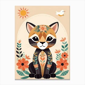 Floral Cute Baby Puma Nursery Illustration (51) Canvas Print