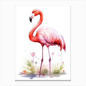 Pink Flamingo Watercolour In Autumn Colours 0 Canvas Print
