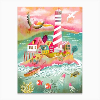 Lighthouse Island Sea Life Canvas Print