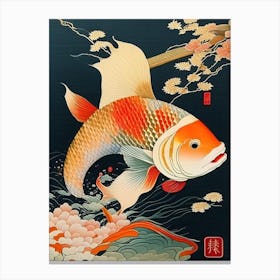 Asagi Koi 1, Fish Ukiyo E Style Japanese Canvas Print