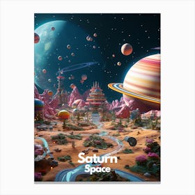 Saturn Travel Poster Bubble Planet Canvas Print