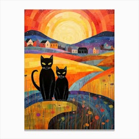 Cats In The Field With A Medieval Village In The Background 5 Canvas Print