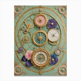 Pastel Steampunk Clocks And Flowers Canvas Print