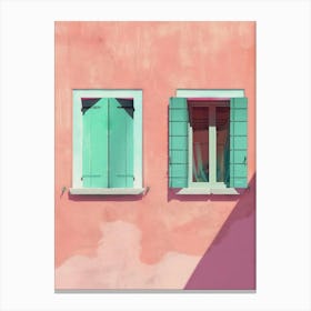 Pink House With Green Shutters 1 Canvas Print